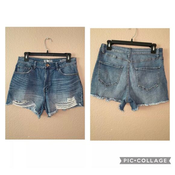 Rewash Pants - New York Rewash Super Hi-Rise Vintage Reunion Distressed Junior Short Size 9